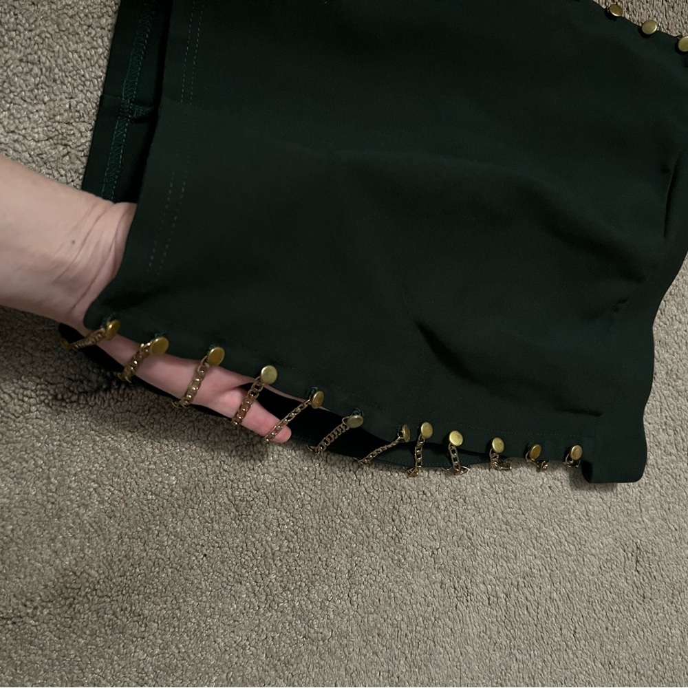 Dark Green cut out open chain sides mini skirt - Picture 3 of 8